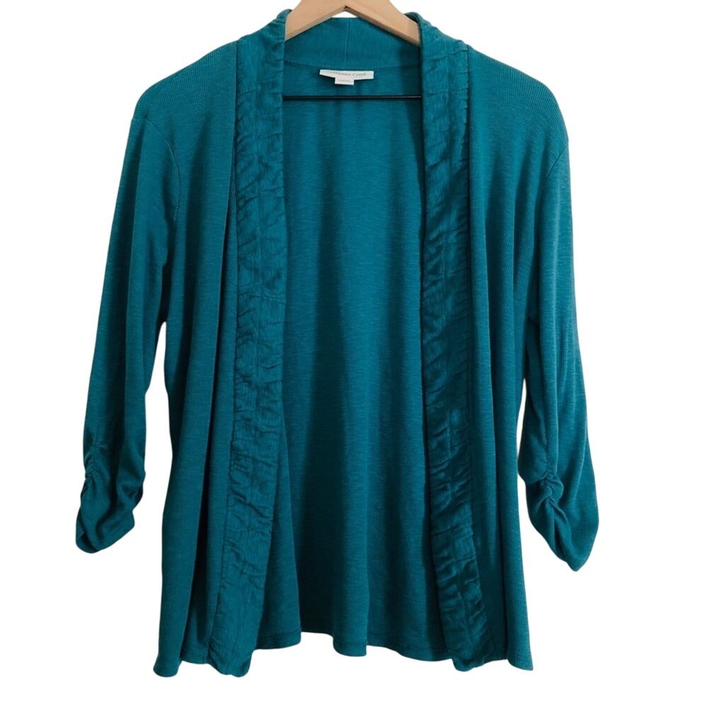 Coldwater Creek Teal Blue Open Ribbed Lightweight Boho Cardigan Sweater Large